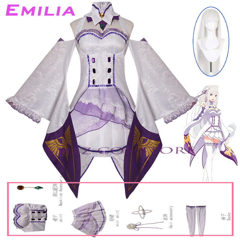 Kostum Cosplay Emilia Anime Re - Anime Cosplay Ladies ulasan dan harga